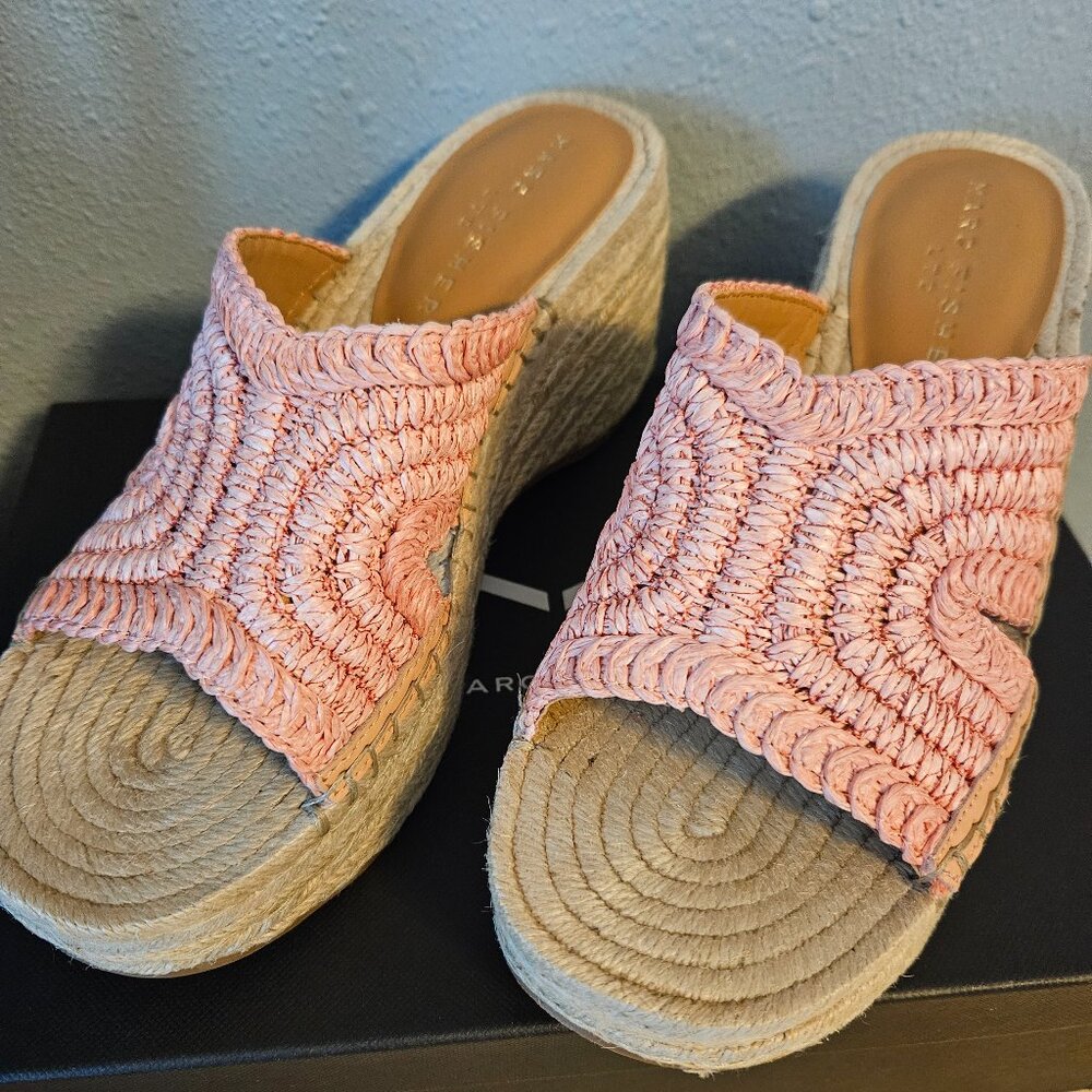 Marc Fisher Pink Woven Espadrille Wedge Slide Sandals